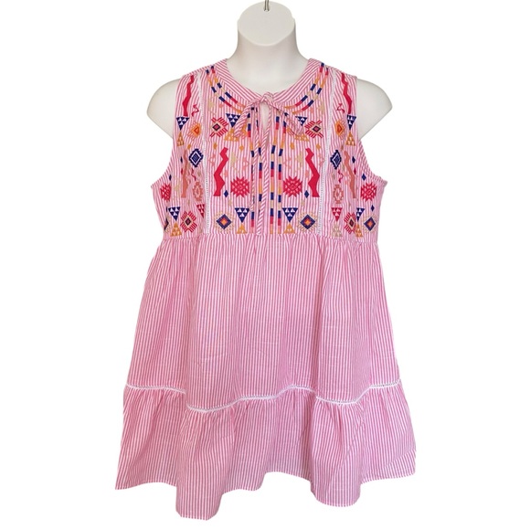 Umgee Dresses & Skirts - Umgee Pink White Stripe Sleeveless Tribal Aztec Print Mini Dress Size Large NWT